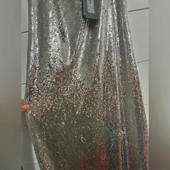 All Saints Hadley Silver Sequined Cowl Neck Sleeveless Slip Dress Size 6 - Picture 7 of 11